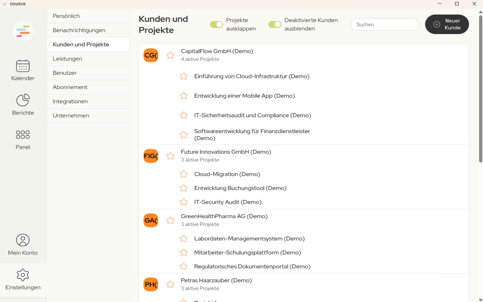 Demo-Daten Kunde u. Projekte